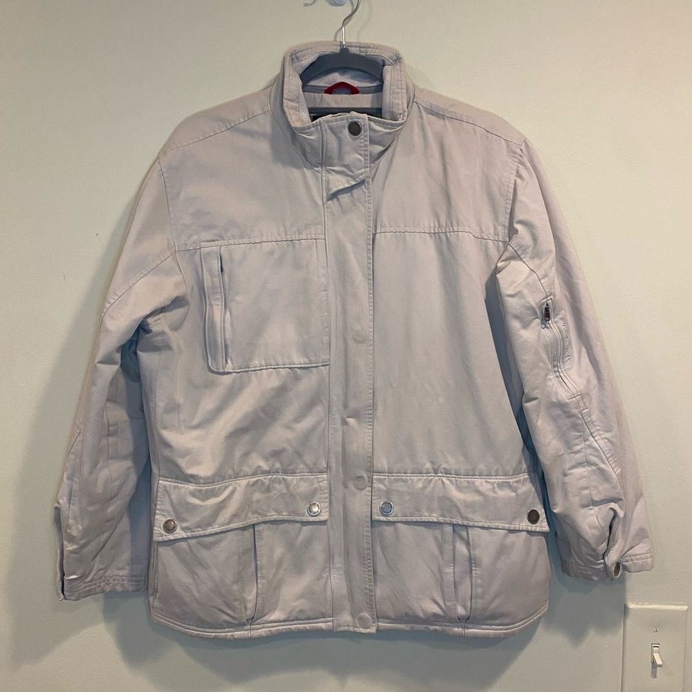 Woolrich Women’s Wool Flannel Lined Full Zip Ecru Beige Utility Cargo Jacket L